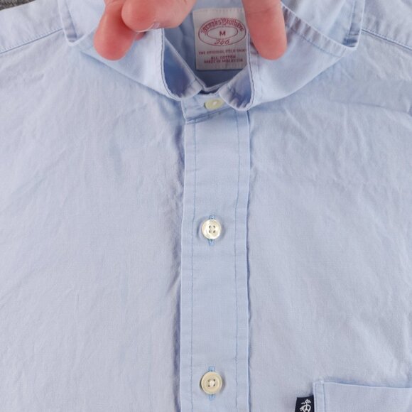 Brooks Brothers Medium Cotton Button-Down Blue Shirt Pocket Long Sleeve Mens - Picture 8 of 16